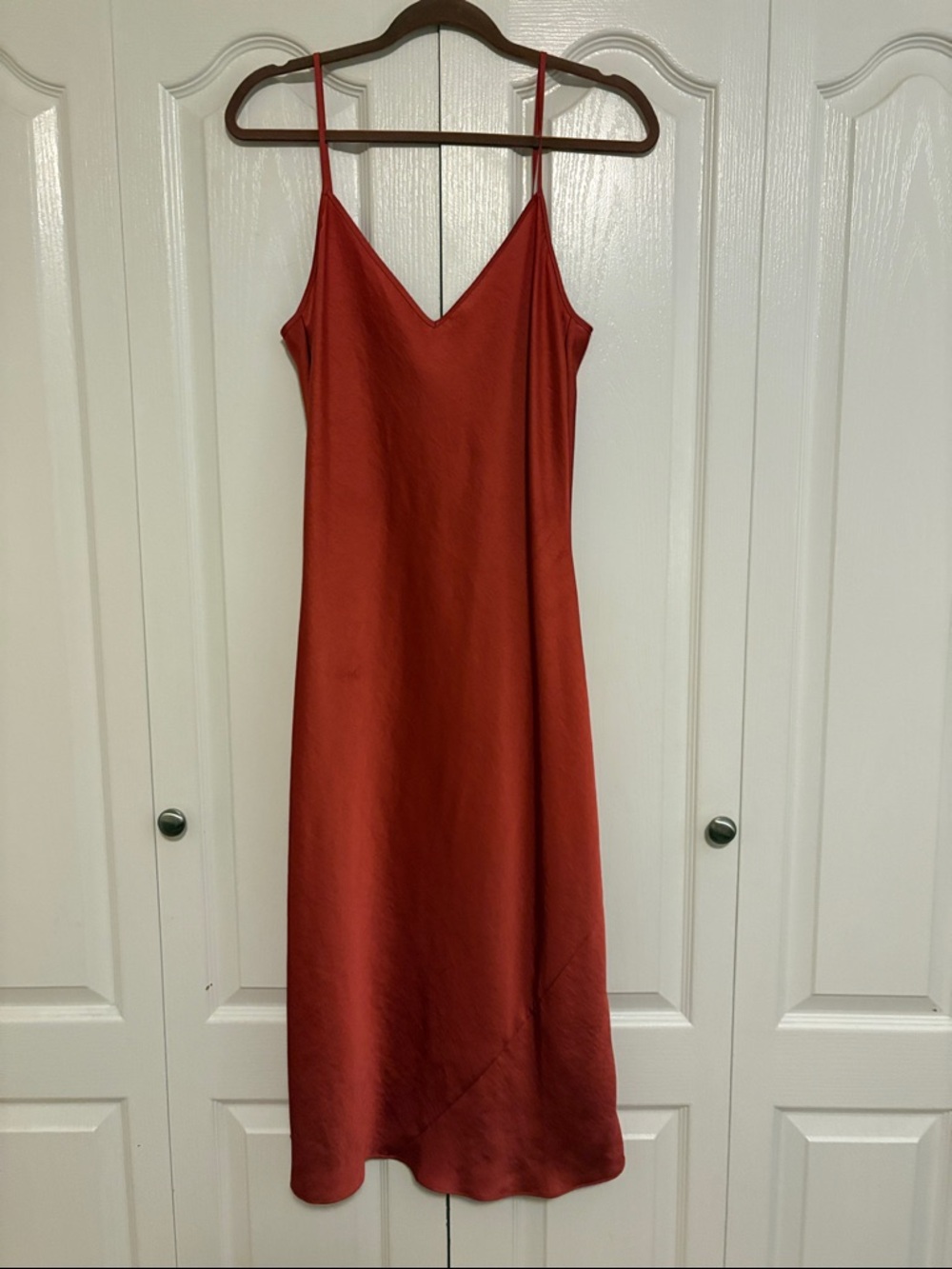 Wilfred Rust Red Slip Midi Dress with Spaghetti Straps